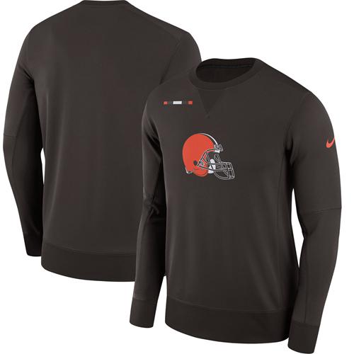 Men's Cleveland Browns Nike Brown Sideline Team Logo Performance Sweatshirt - Click Image to Close